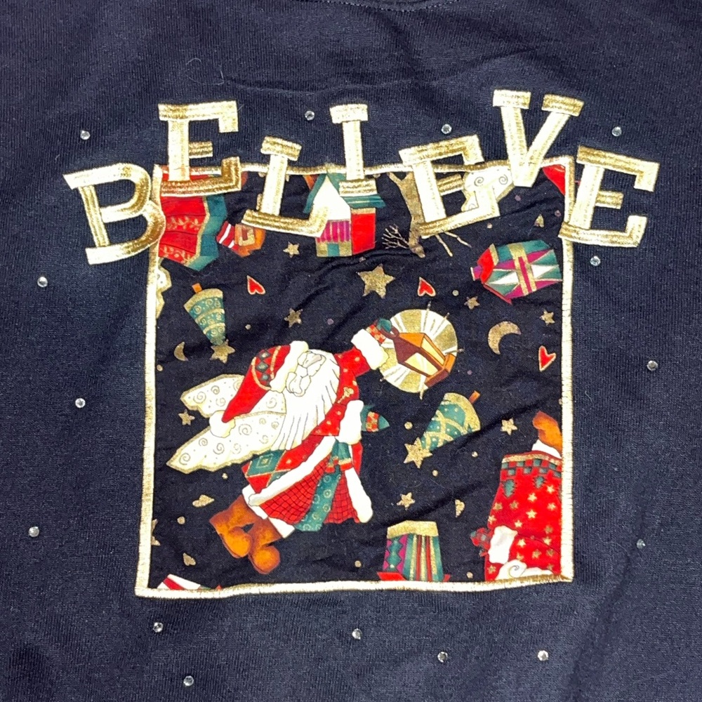 Vintage Quacker Favtory Believe Christmas sweatshirt embroidered 2X plus size